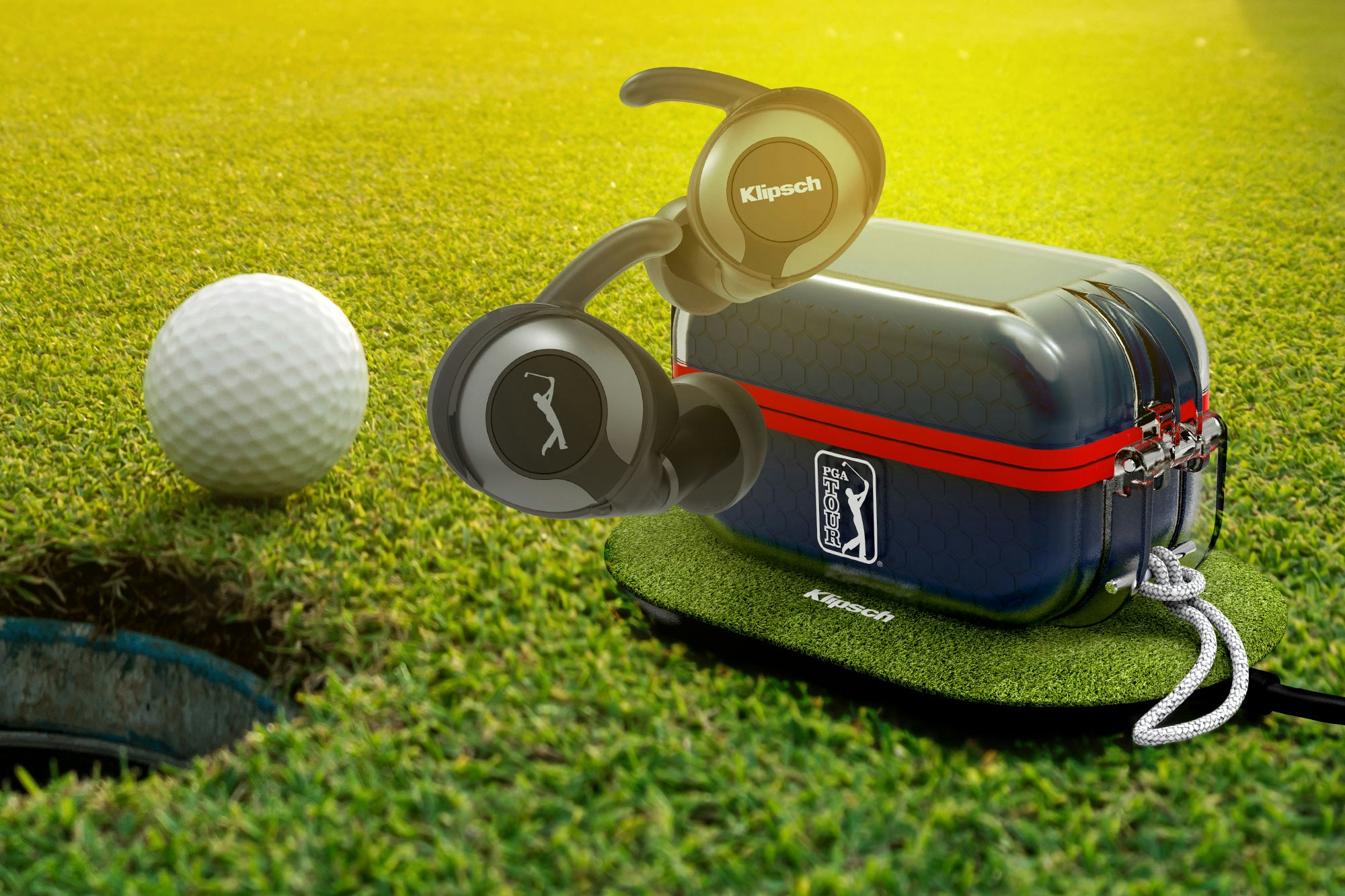 Klipsch PGA TOUR T5 II sport earphones on green